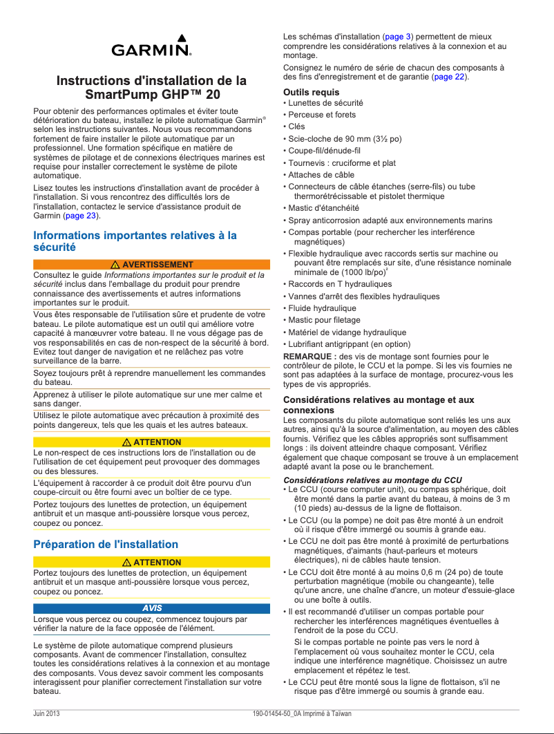 Page 1 de la notice Guide d'installation Garmin GHP 20 SmartPump