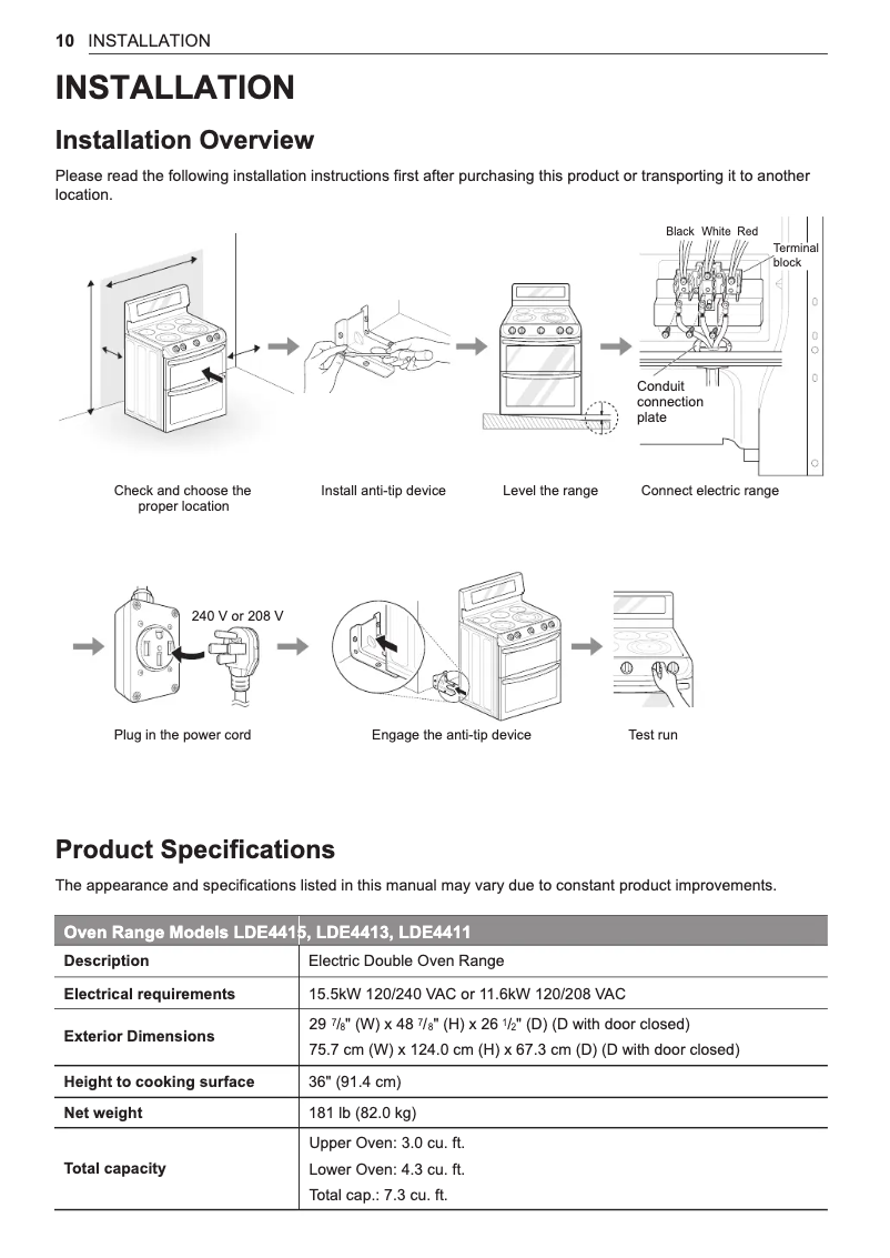 Page 1 of the manual Installation Guide LG LDE4413ST