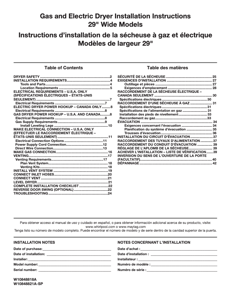Página 1 del manual Guía de instalación Whirlpool WGD4950HW