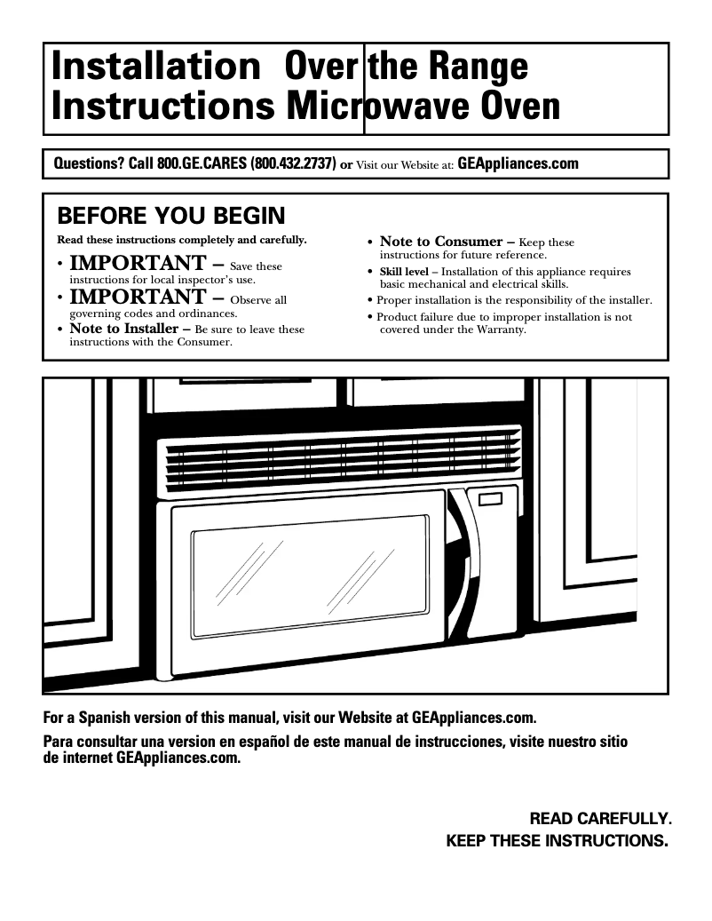 Página 1 del manual Guía de instalación GE JVM1631CK