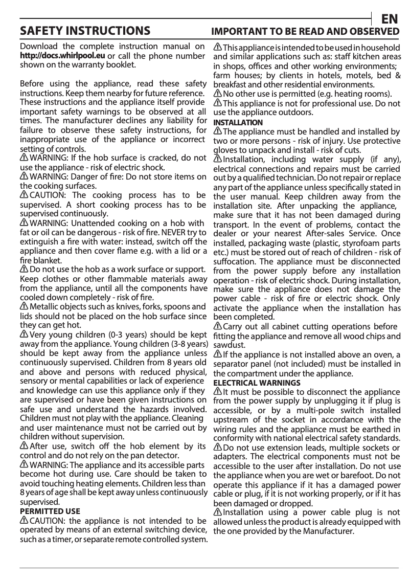 Page 1 de la notice Manuel d'utilisation et d'entretien Whirlpool WF S3660 CPNE