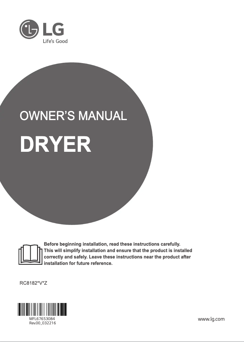 Page 1 de la notice Manuel utilisateur LG RC8182AV2Z