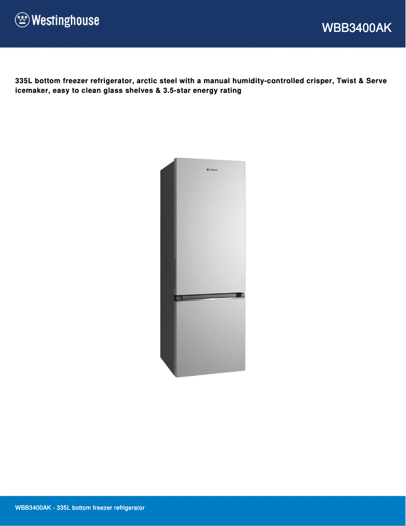 Page 1 de la notice Fiche technique Westinghouse WBB3400AK