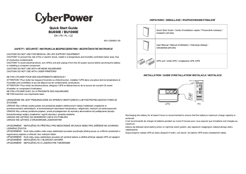 Page 1 of the manual Quick Start Guide CyberPower BU650E