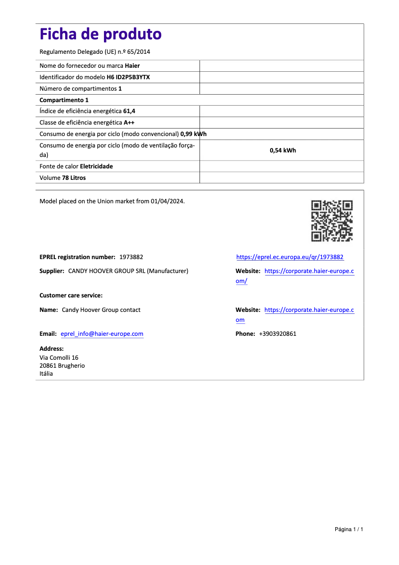 Página 1 del manual Folleto Haier H6 ID2P5B3YTX