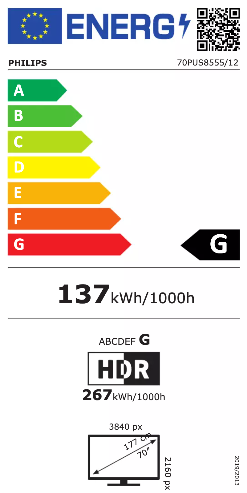 Page 1 of the manual Energy Label Philips 70PUS8555