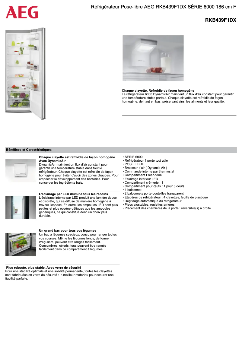 Page 1 de la notice Fiche technique AEG RKB439F1DX