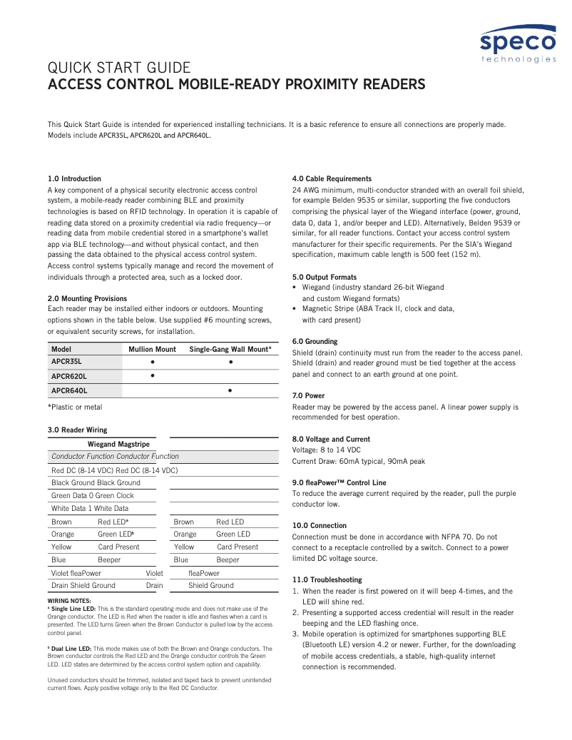 Page 1 de la notice Manuel utilisateur Speco Technologies APCR620L