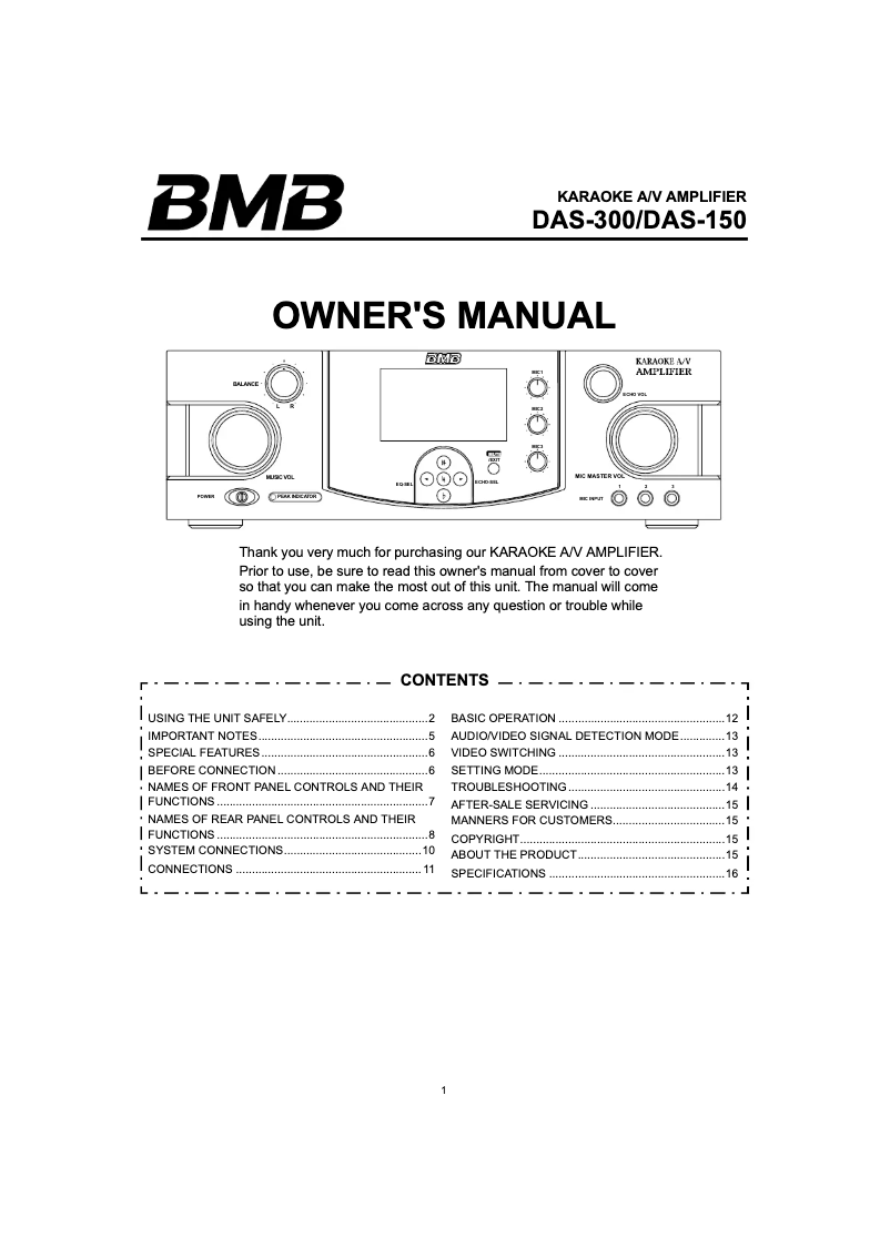 Page 1 de la notice Manuel utilisateur BMB DAS-300