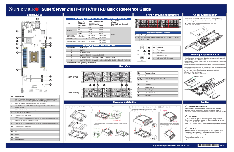 Page 1 de la notice Guide de démarrage rapide Supermicro SuperServer SYS-210TP-HPTR