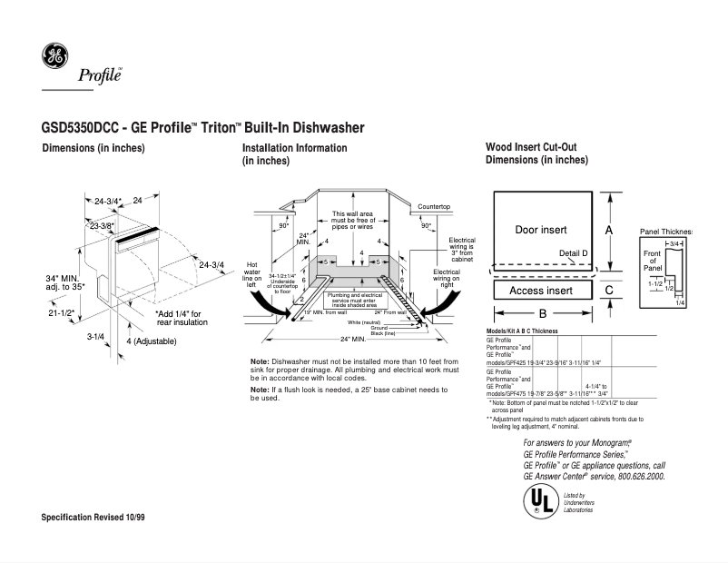 Página 1 del manual Ficha técnica GE Profile Triton GSD5350DCC