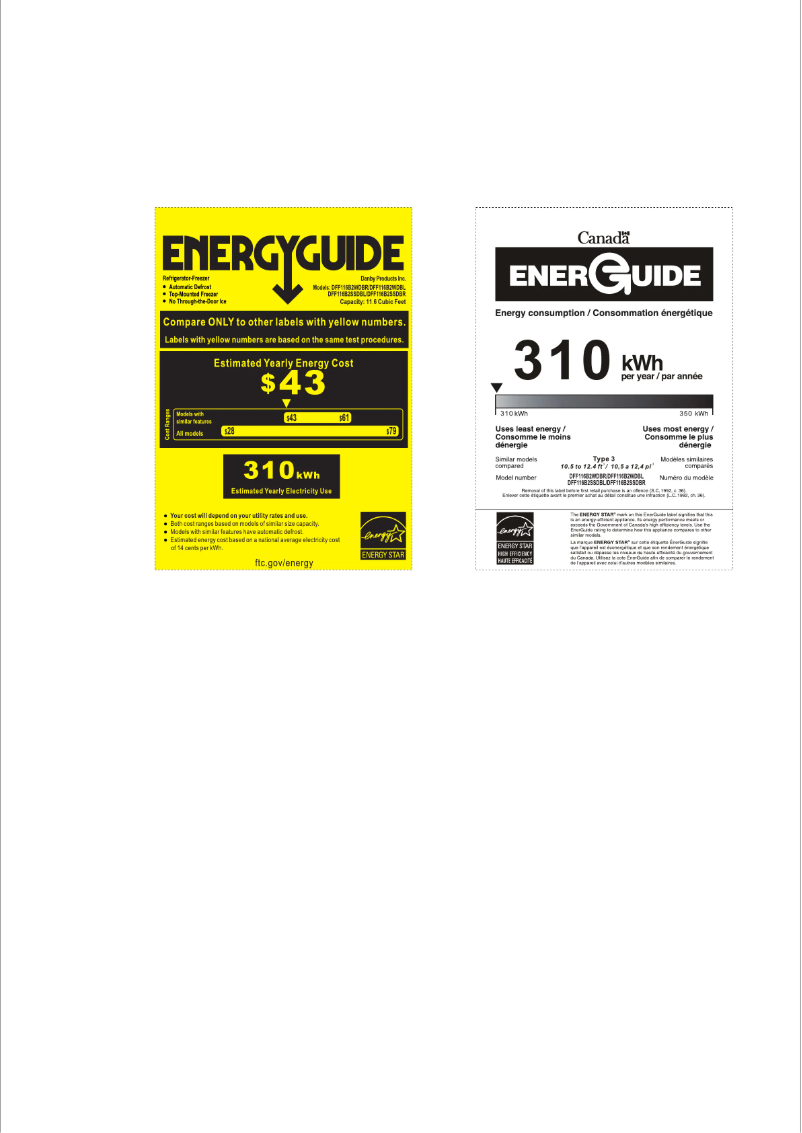 Page 1 de la notice Label énergétique Danby DFF116B2WDBR