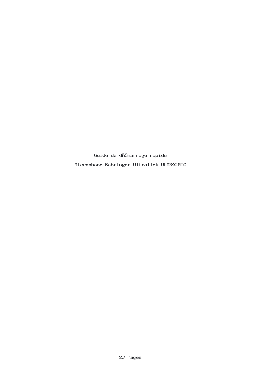 Page 1 de la notice Guide de démarrage rapide Behringer Ultralink ULM302MIC