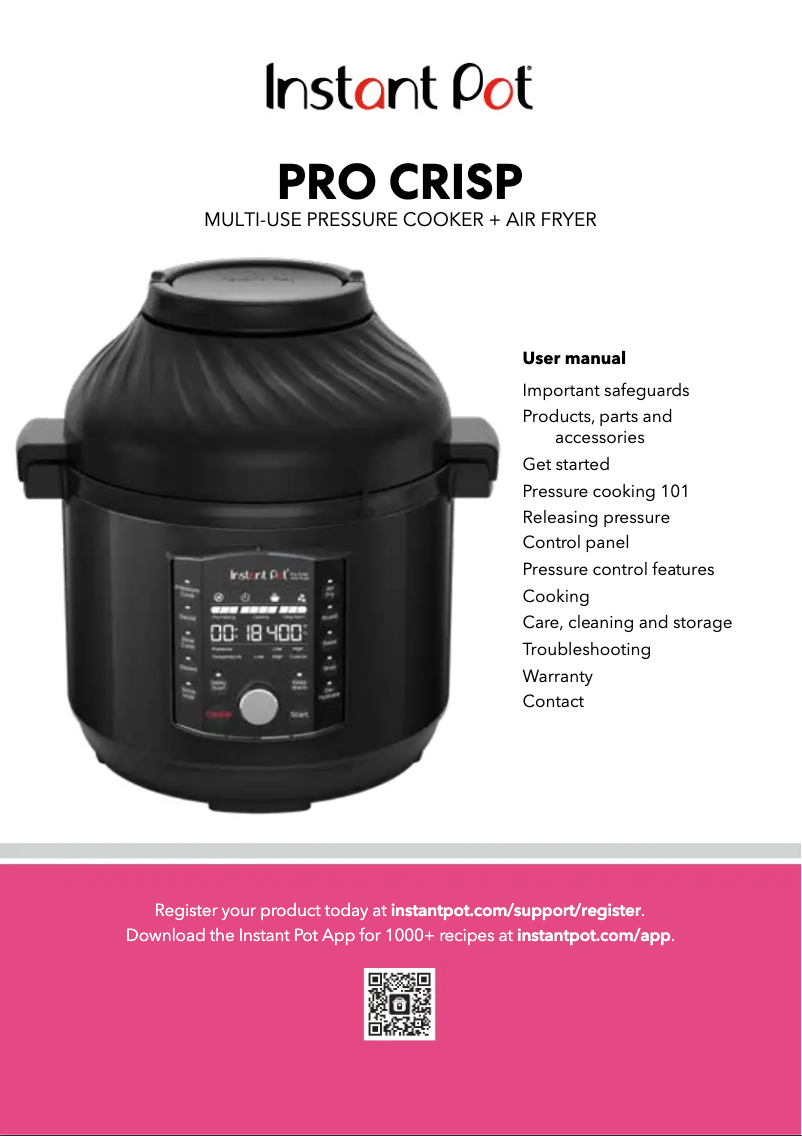 Page 1 de la notice Manuel utilisateur Instant Pot Pro Crisp