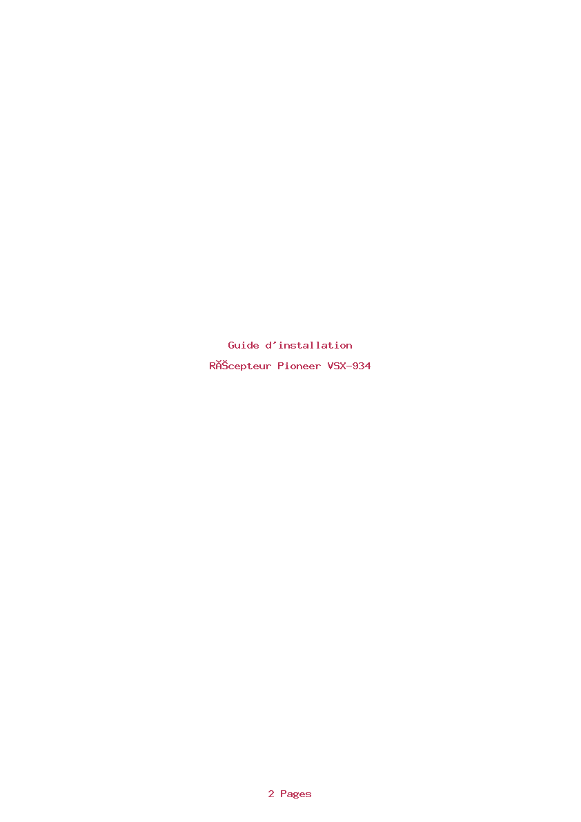 Page 1 de la notice Guide d'installation Pioneer VSX-934