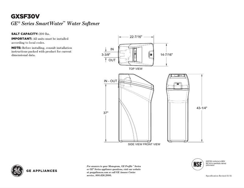 Página 1 del manual Ficha técnica GE GXSF30V