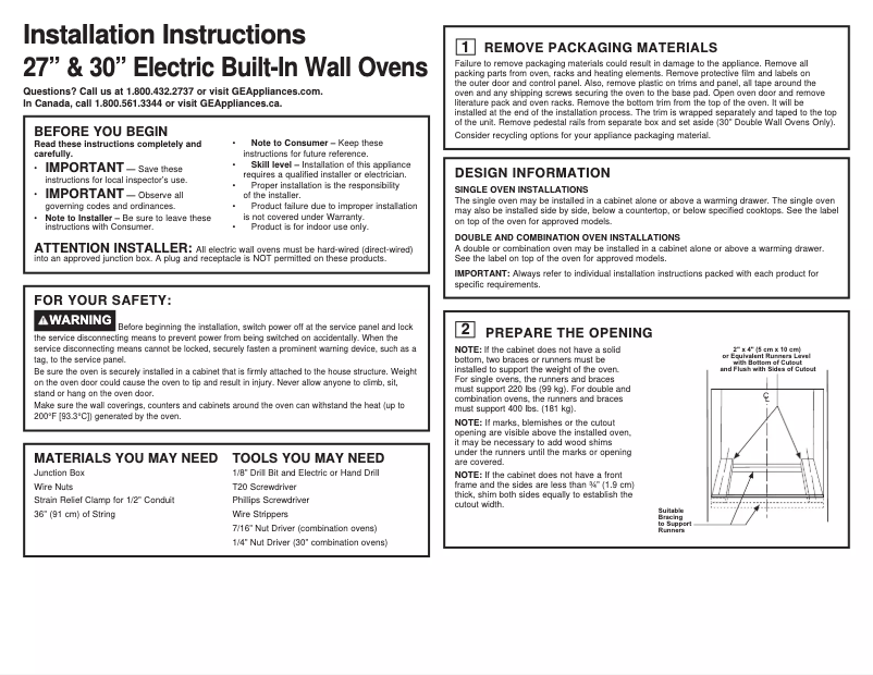 Page n°1 - Guide d'installation GE CTD90DP4MW2