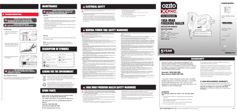 Page 1 de la notice Manuel utilisateur Ozito PXNGS-218