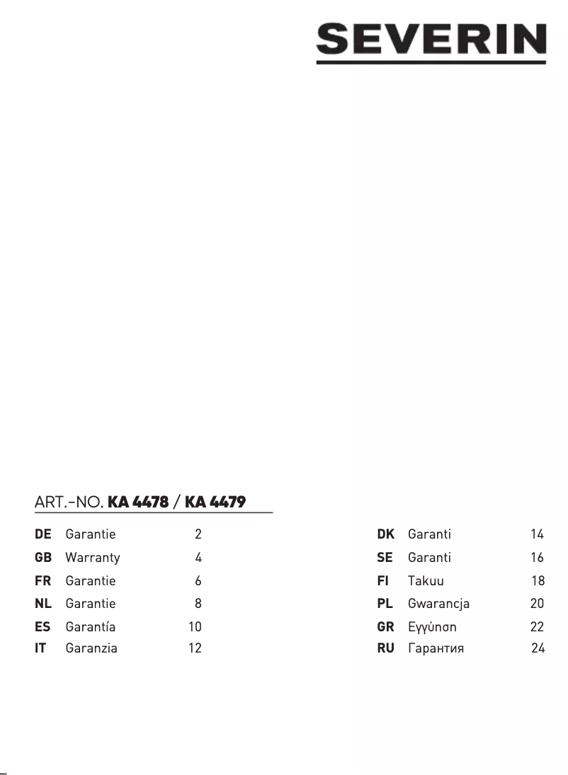 Página 1 del manual Información de garantía Severin KA 4478