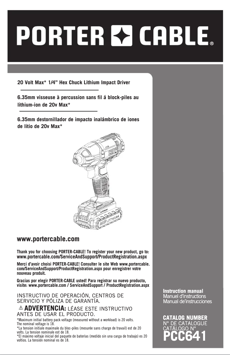 Page 1 of the manual User Manual Porter-Cable PCC641