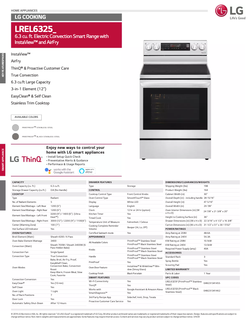 Page 1 of the manual Technical Sheet LG LREL6325F