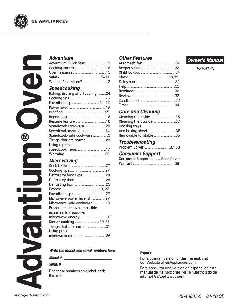 Page n°1 - Manuel d'utilisation et d'entretien GE Profile PSB9120DFWW