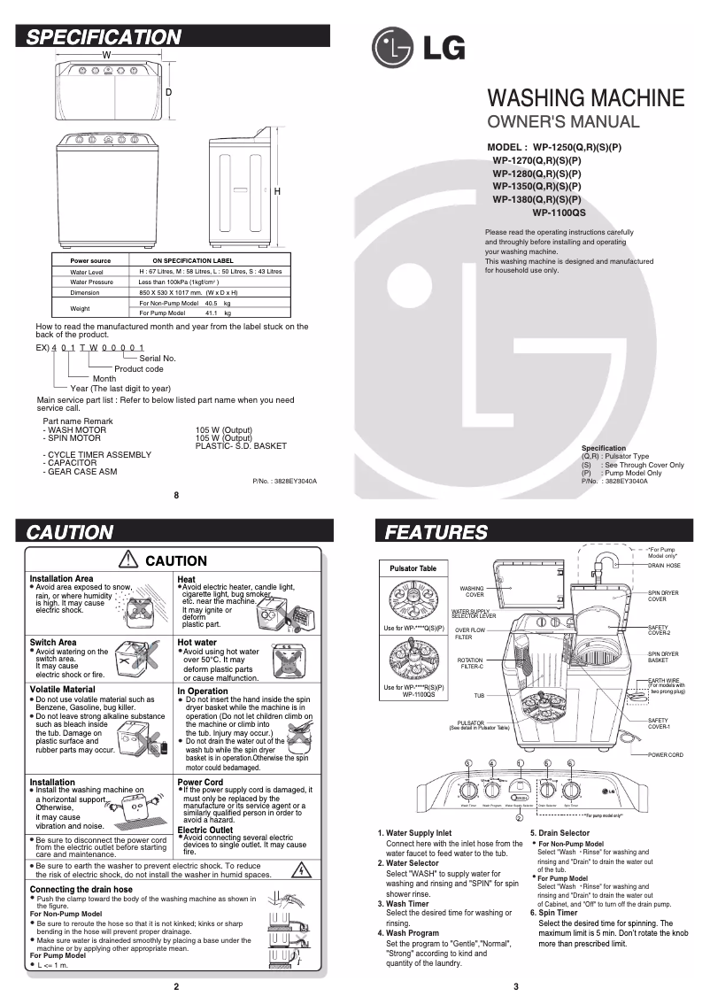 Page 1 de la notice Manuel utilisateur LG WP-1350RP