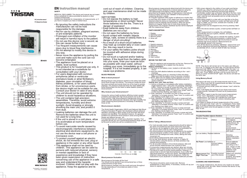 Page 1 de la notice Manuel utilisateur TriStar BD-4610