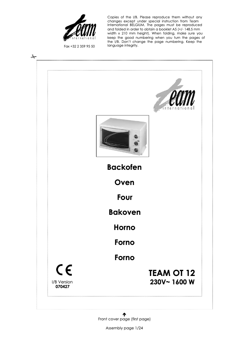 Page 1 de la notice Manuel utilisateur Team OT 12