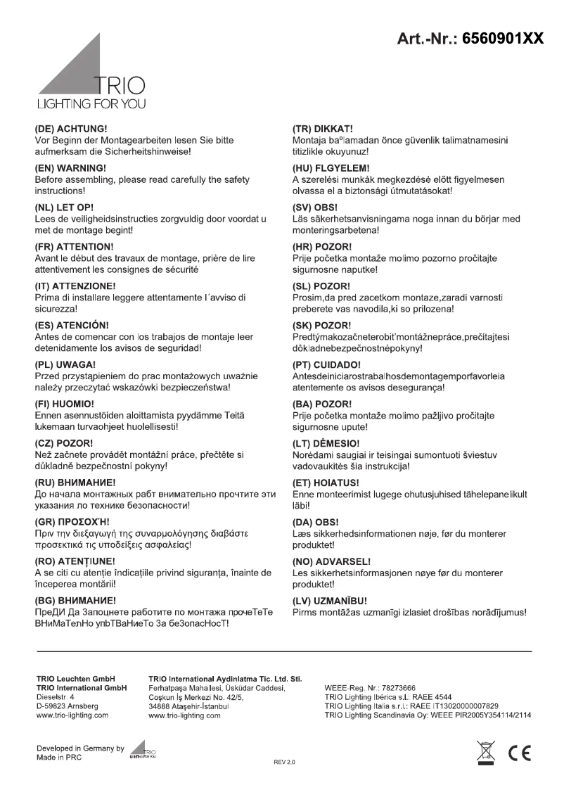 Page 1 de la notice Manuel utilisateur Trio Lighting Nalida 656090101