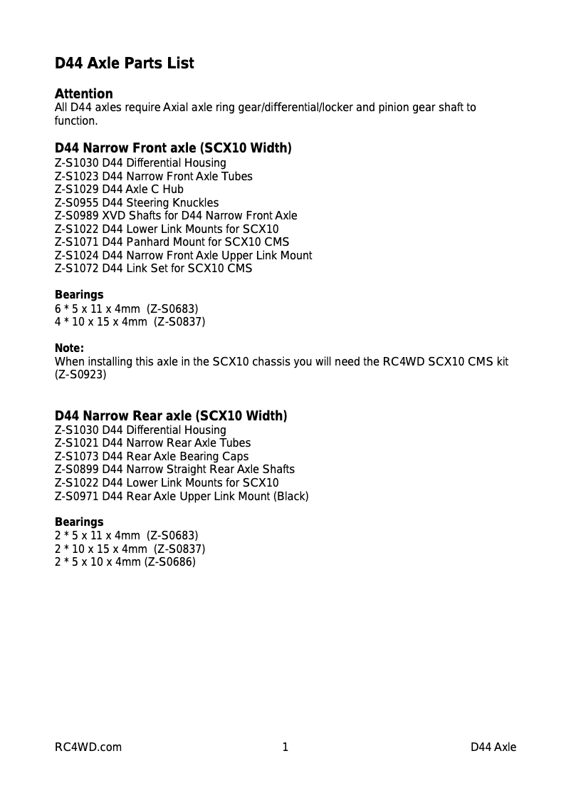 Página 1 del manual Manual de usuario RC4WD Z-S1030