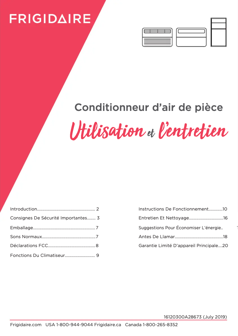 Page 1 de la notice Manuel utilisateur Frigidaire FHWW084WD1