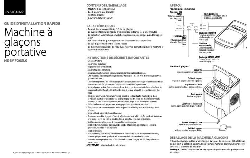 Page 1 de la notice Manuel utilisateur Insignia NS-IMP26SL0