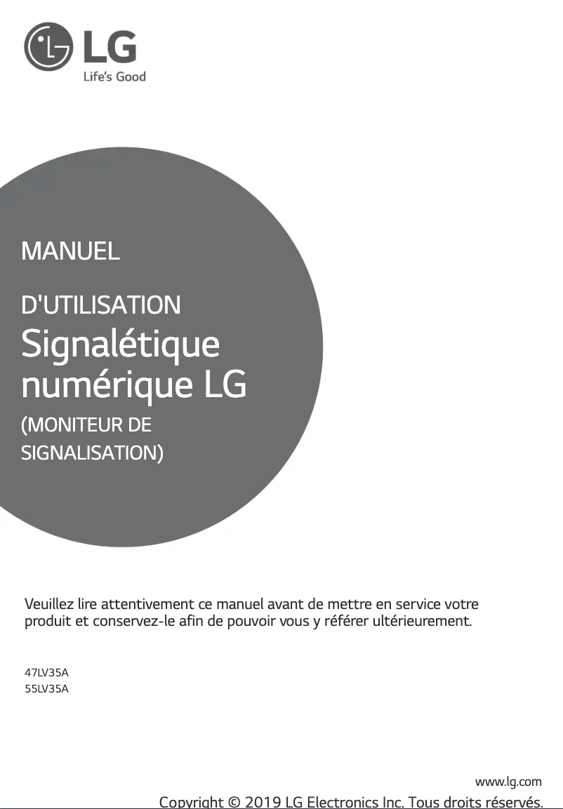 Page 1 de la notice Manuel utilisateur LG 47LV35A