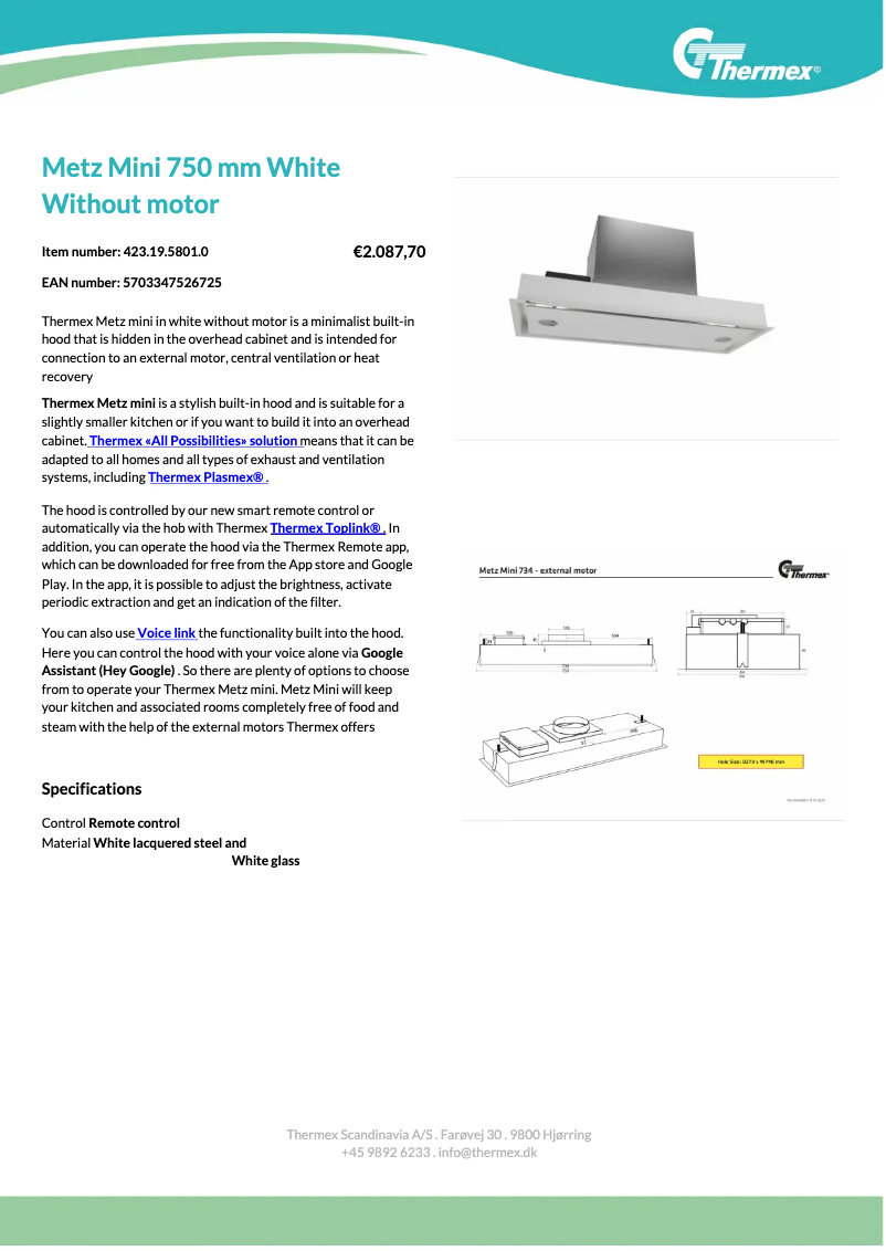 Page 1 de la notice Fiche technique Thermex Metz Mini
