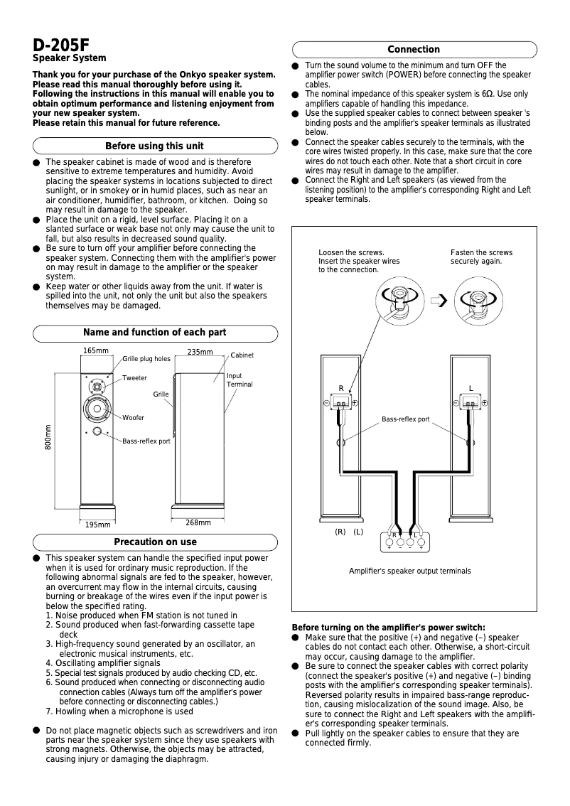 Page 1 de la notice Manuel utilisateur Onkyo D-205F