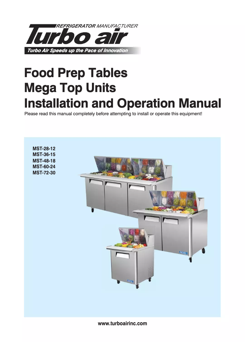 Página 1 del manual Manual de uso y mantenimiento Turbo air MST-72-30