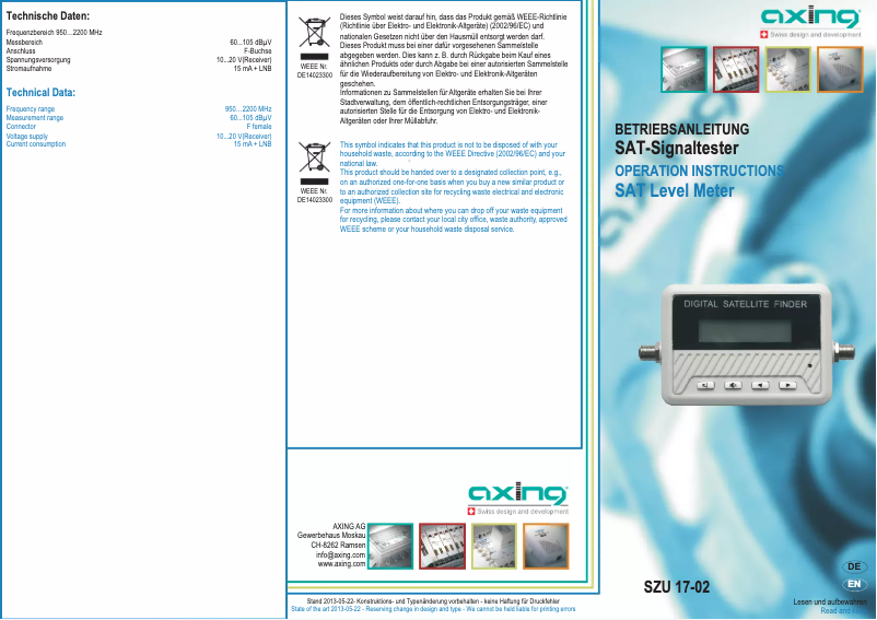 Page 1 de la notice Manuel utilisateur Axing SZU 17-02