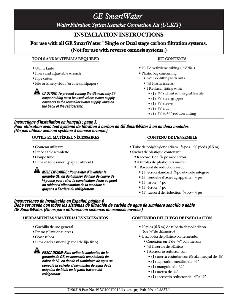 Page n°1 - Manuel utilisateur GE SmartWater