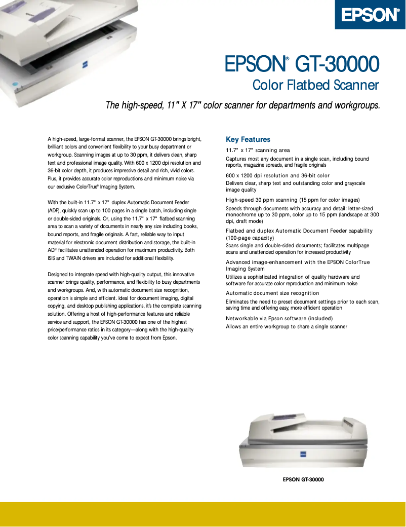 Page 1 de la notice Brochure Epson GT-30000