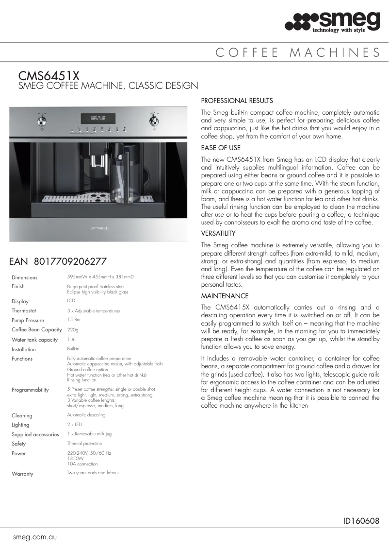 Page 1 de la notice Fiche technique Smeg CMS6451X