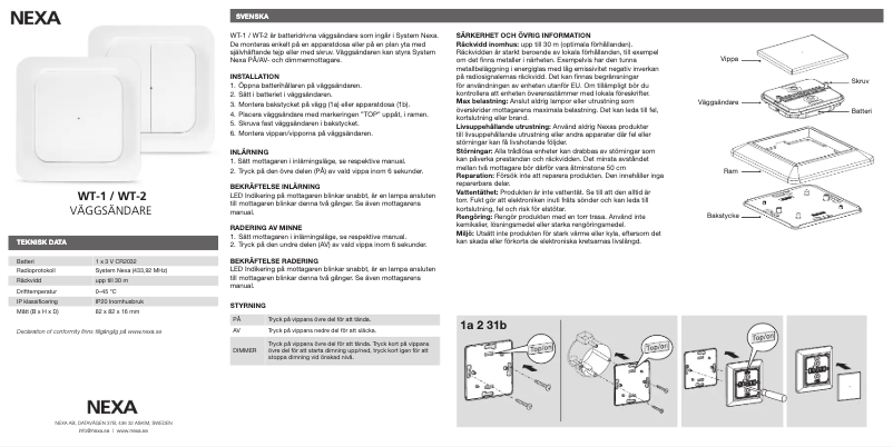 Page 1 de la notice Manuel utilisateur Nexa WT-1