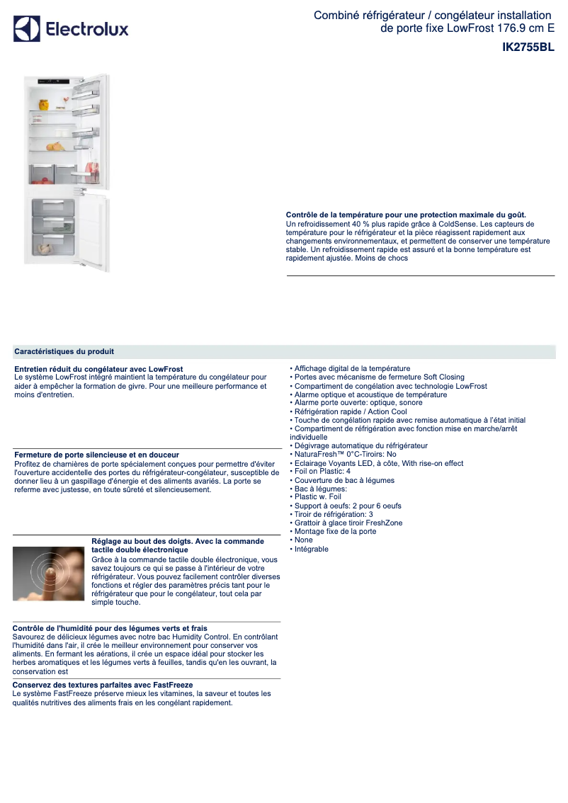 Página 1 del manual Ficha técnica Electrolux IK2755BL