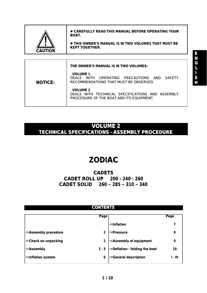 Página 1 del manual Manual de usuario Zodiac Cadet 240 Roll Up