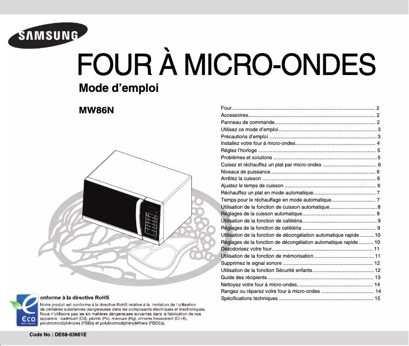 Página 1 del manual Manual de usuario Samsung MW86N