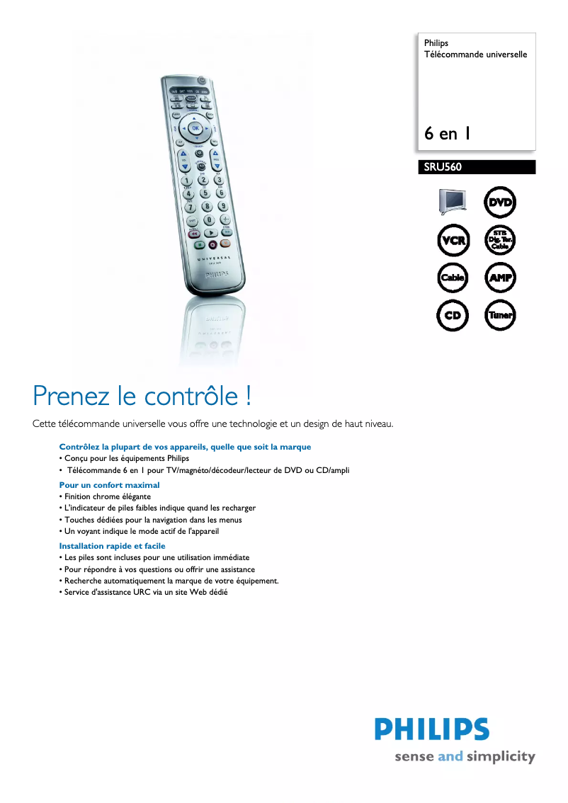 Page 1 of the manual Technical Sheet Philips SRU560
