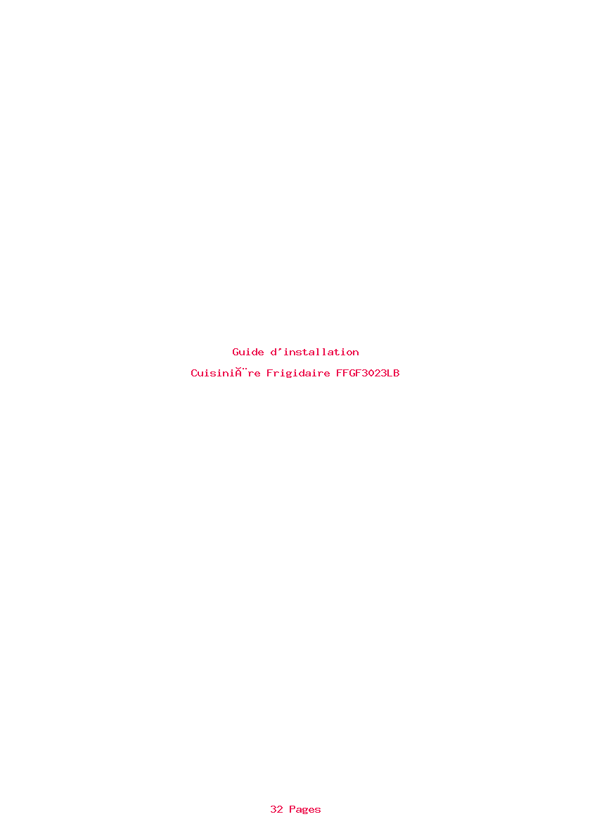 Page 1 de la notice Guide d'installation Frigidaire FFGF3023LB