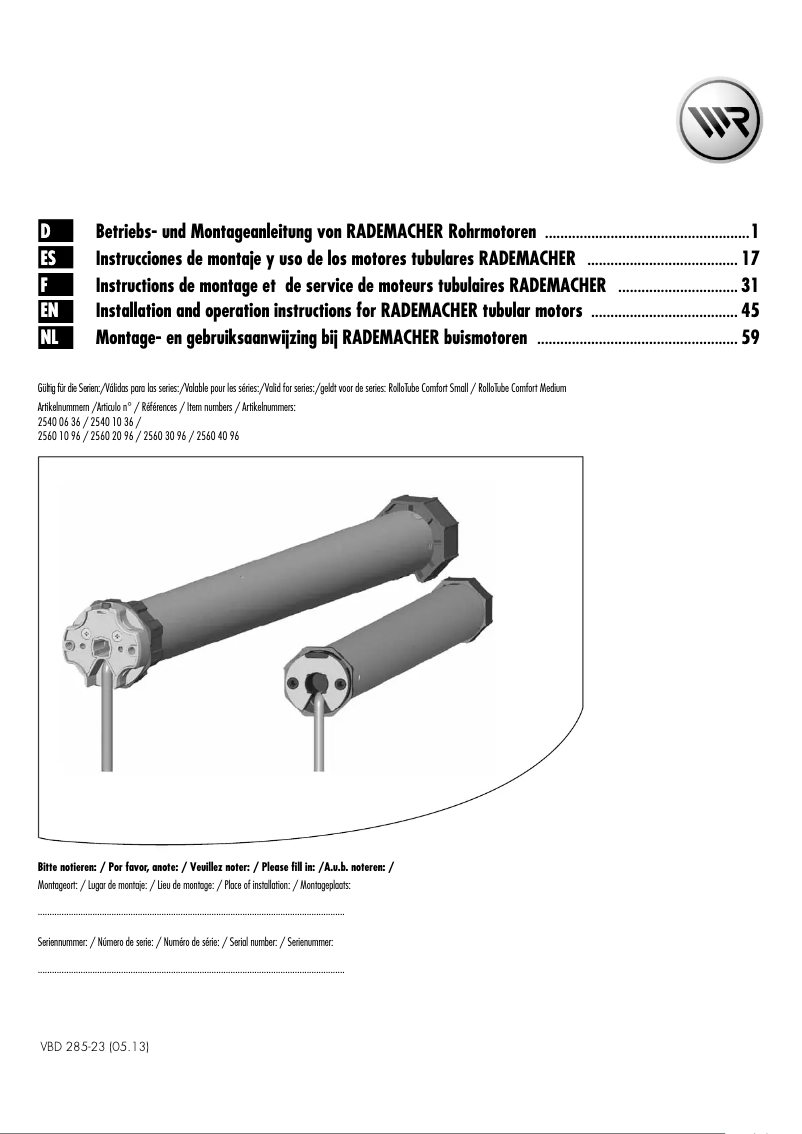 Página 1 del manual Manual de usuario RADEMACHER RolloTube Comfort RTCM
