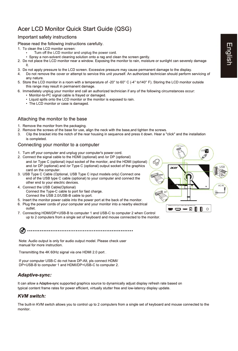 Page 1 de la notice Guide de démarrage rapide Acer XV275K