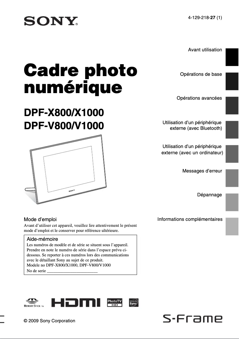 Image de la première page du manuel de l'appareil DPF-V1000